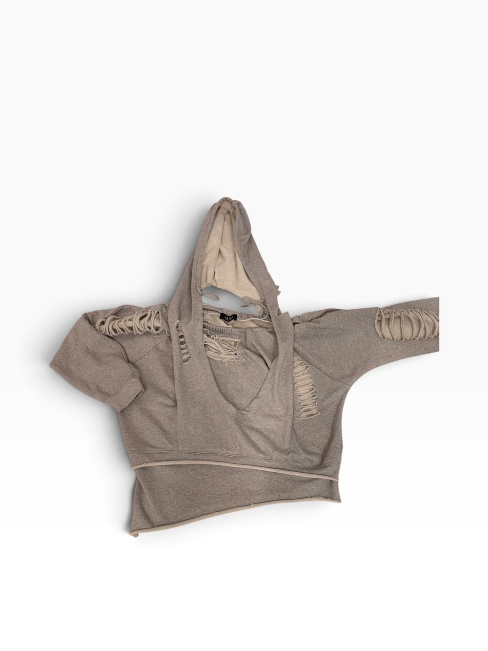 Akira Grey Sweatshirt Distressed Hooded Top XL Halter Off the Shoulder